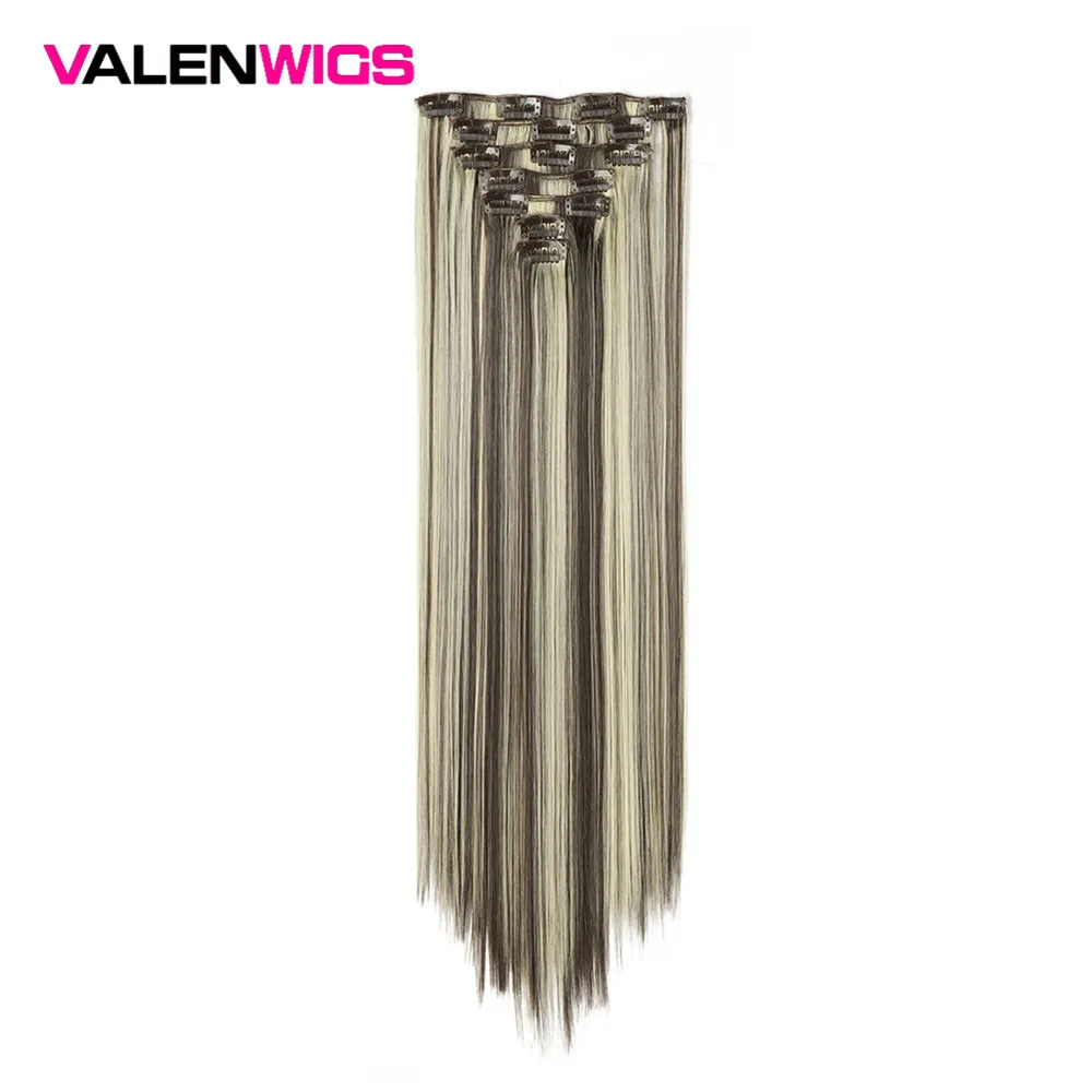 Valenwigs 22 ''клип в синтетических волос для наращивания полная голова длинные прямые чистый цвет 7 шт./компл. поддельные волосы для черных/белых женщин