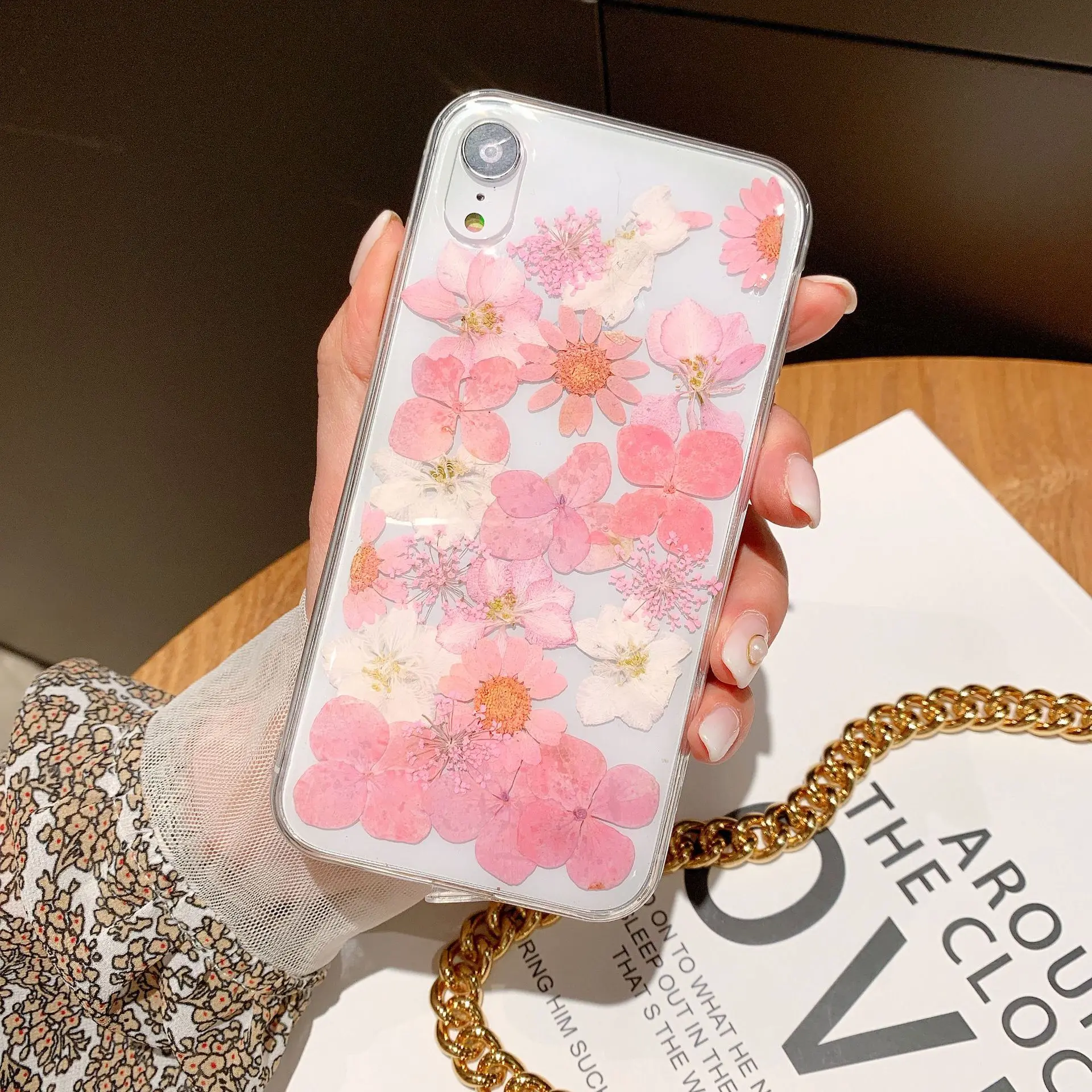 Настоящие сухие цветы чехол для телефона для iPhone X 7 8 Plus прозрачный мягкий ТПУ красивый прессованный задний Чехол для iPhone 11 11 Pro Max - Цвет: 18