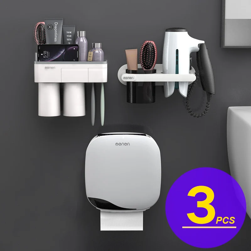 2CUP Set Набор аксессуаров для ванной комнаты, настенный держатель для зубной щетки, держатель для туалетной бумаги, держатель для сушки волос, многофункциональный набор для ванной комнаты - Цвет: 2CUP Set