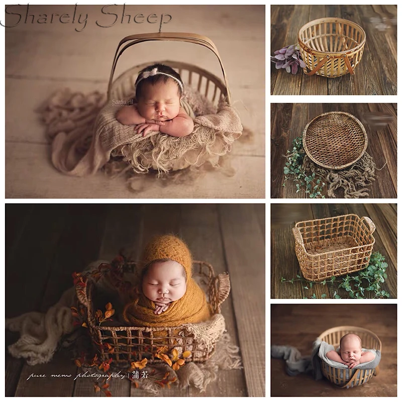 Handmade Rattan Basket Newborn Photography Props Old Style Vintage Bowl