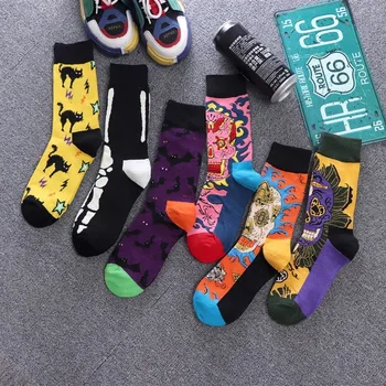 

Lovers Spring and Autumn Creative Harajuku Socks Women Japanese Skull Kitten Bat Funny Socks Creative Fashion Streetwear 3903
