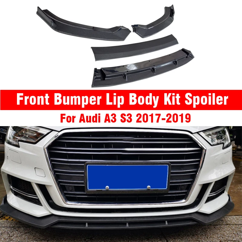 Color : Carbon Fiber Look GAOLILI Spoiler Front Bumper Lip Car Front Bumper Splitter Lip Spoiler Diffuser Guard Protection Cover Trim For Audi A3 S3 2017-2019 