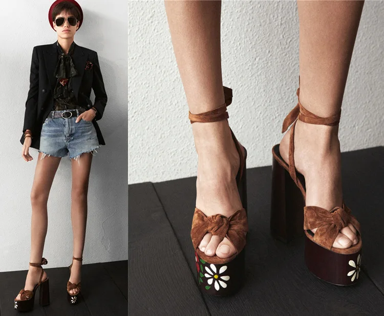 Women Chunky High Heels Lace-up Sandals Sexy Platform Round Toe Evening Party Shoe Ankle Strap Ball Summer Lady Sandals 1-D-SL-4