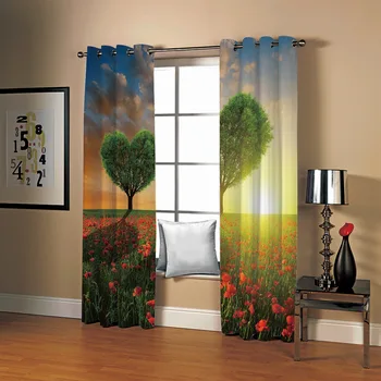 

SOFTBATF Love Tree Printing Curtain Blackout Curtains Fabric Drapes Window Curtains For living Room Bedroom Dropshipping