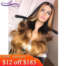 Dream Красота эффектом деграде(переход от темного к черный с Мёд светлые моменты человеческие волосы 13X6 Кружева Фронтальная парик бразильский Реми волнистые волосы парики из натуральных волос