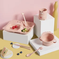 Cartoon Dinosaur Baby Tableware Children's Dinnerware Home Anti-hot Wheat Straw Training Plate Kids Feeding Dishes Wheat Bowlcup