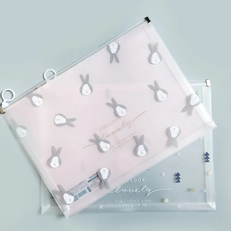 

Little bunny A4 document bag zipper plastic file folder cartoon style 4pcs/lot