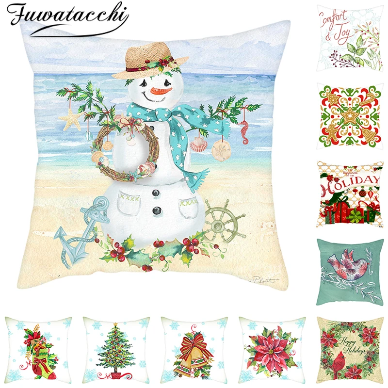 

Fuwatacchi Merry Christmas Pillow Cover New Year Holiday Gift Cushion Covers for Home Sofa Decorative Throw Pillowcases 45*45cm