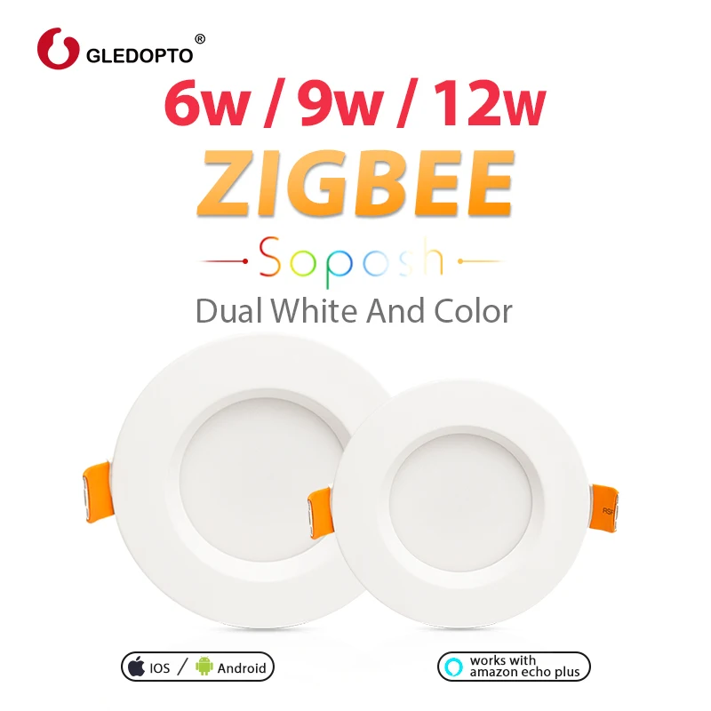 

GLEDOPTO Zigbee ZLL 6W/9W/12W RGB+CCT LED Ceiling Light Smart Home Waterproof Remote Control Downlight work with Alexa Echo Plus