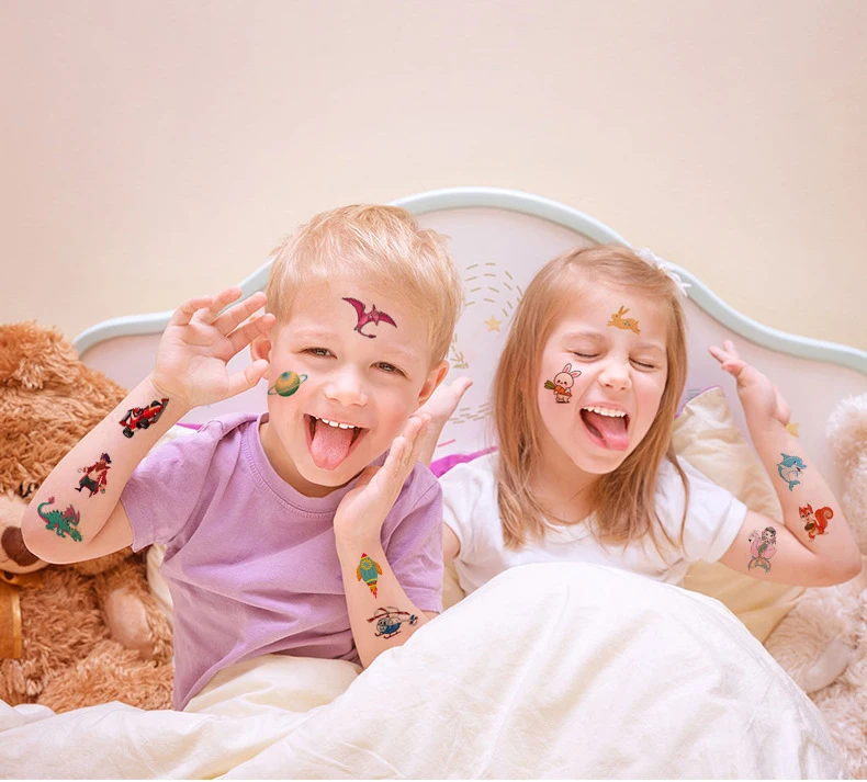 Children's Dinosaur & Space Animal Tattoo Stickers - Waterproof Temporary Tattoos for Face and Body (10 Sheets)