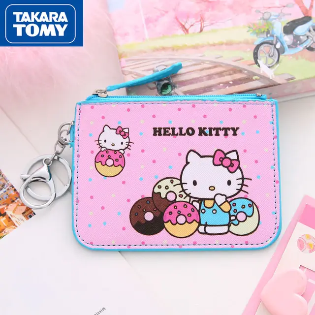TAKARA TOMY cute cartoon Hello Kitty portable card holder simple female student keychain coin purse one ultra-thin 3