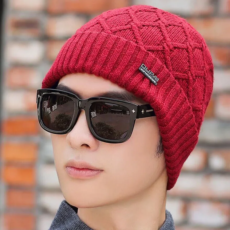 Брендовая Зимняя шляпа вязаная шапка шарф Skullies Beanies мужские зимние шапочки для мужчин и женщин Gorras шерстяной берет маска мужская шапка Кепка - Цвет: Hat red wine