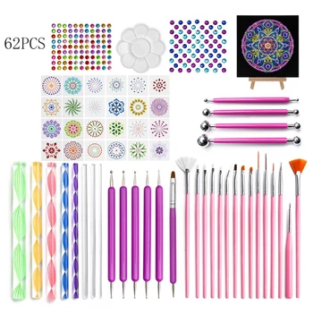 

62pcs Mandala Dotting Tools for Painting Rock Stones Stencil Template Brush Pen