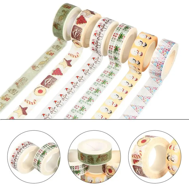

6pcs Tape Decorative Tape Scrapbook Paper Masking Adhesive Tape Christmas Washi Tape Christmas Set