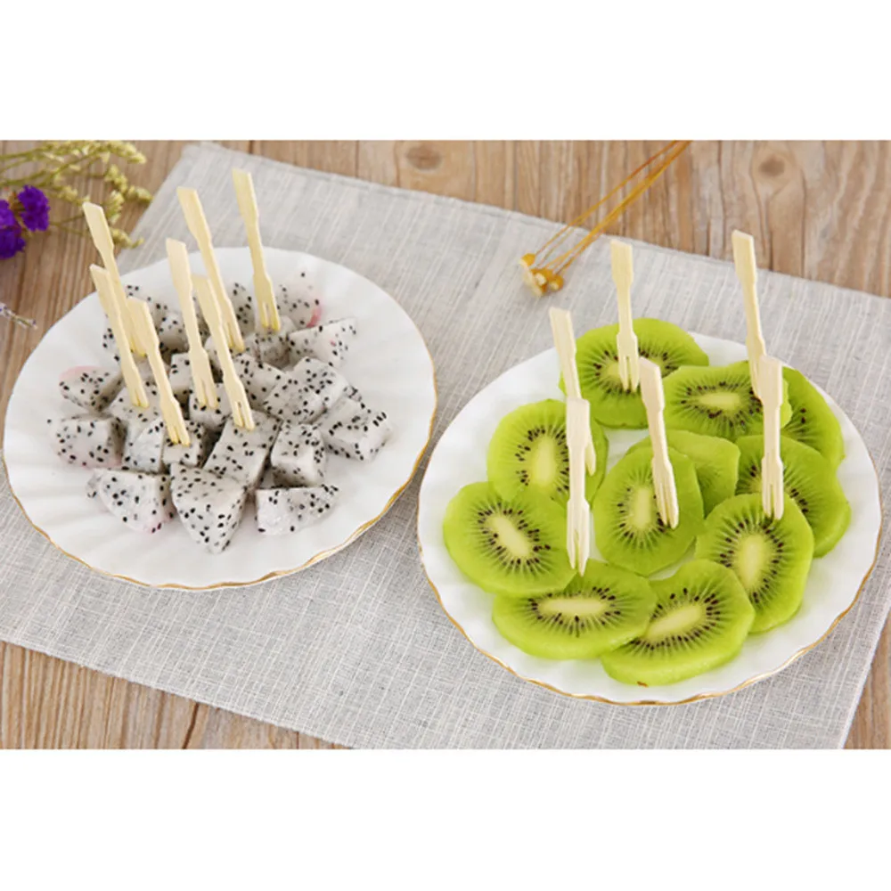 

80pcs Disposable Bamboo Catering Forks Fruit Stick Finger Food Pick Aperitif Picks Plastic Appetizer Antipasti New Brand d3