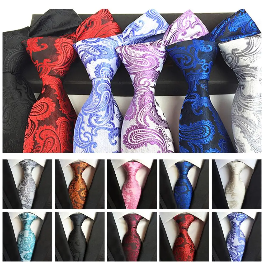 

Fashion Men's 8.5cm Tie Classic Paisley Silk Polyester Necktie Blue Black Jacquard Woven Wedding Men's Neckties