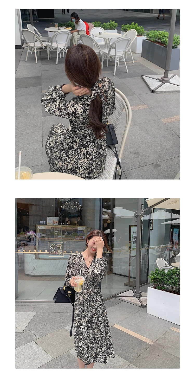 Vintage Print Holiday Boho Dress Women Long Sleeve Robe Femme Autumn Beach Sundress Korean Ladies Fashion Long Dress Vestidos