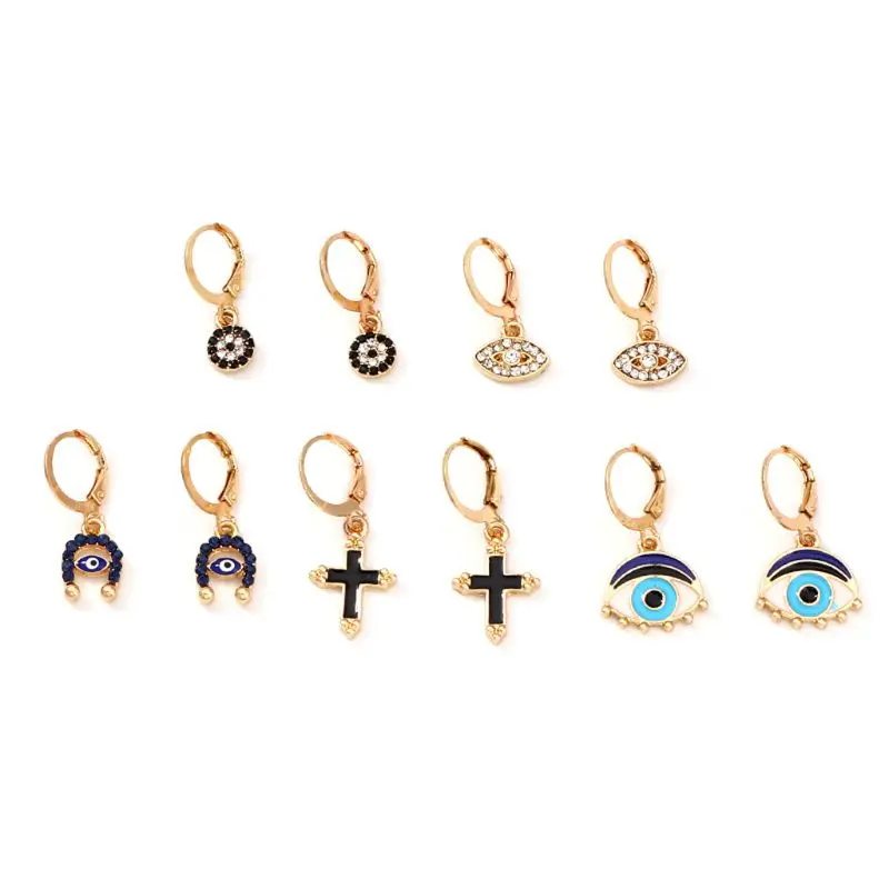 

Crystal Eye Cross Lucky Pendant Hoop Earring Set Evil Protection Fashion Women Jewelry