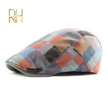 Шляпа газетчика для пожилых мужчин, ретро, таксистка, плоский плющ, кепка, цветная, проверенная, весна-лето, пэчворк, газетчик, берет, кепка s RH