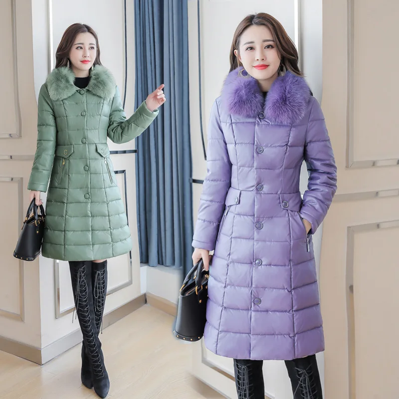 

2018 Winter New Style Korean-style Mid-length Slim Fit Slimming Haining Fur Collar down Jacket Cotton-padded Clothes Fashion