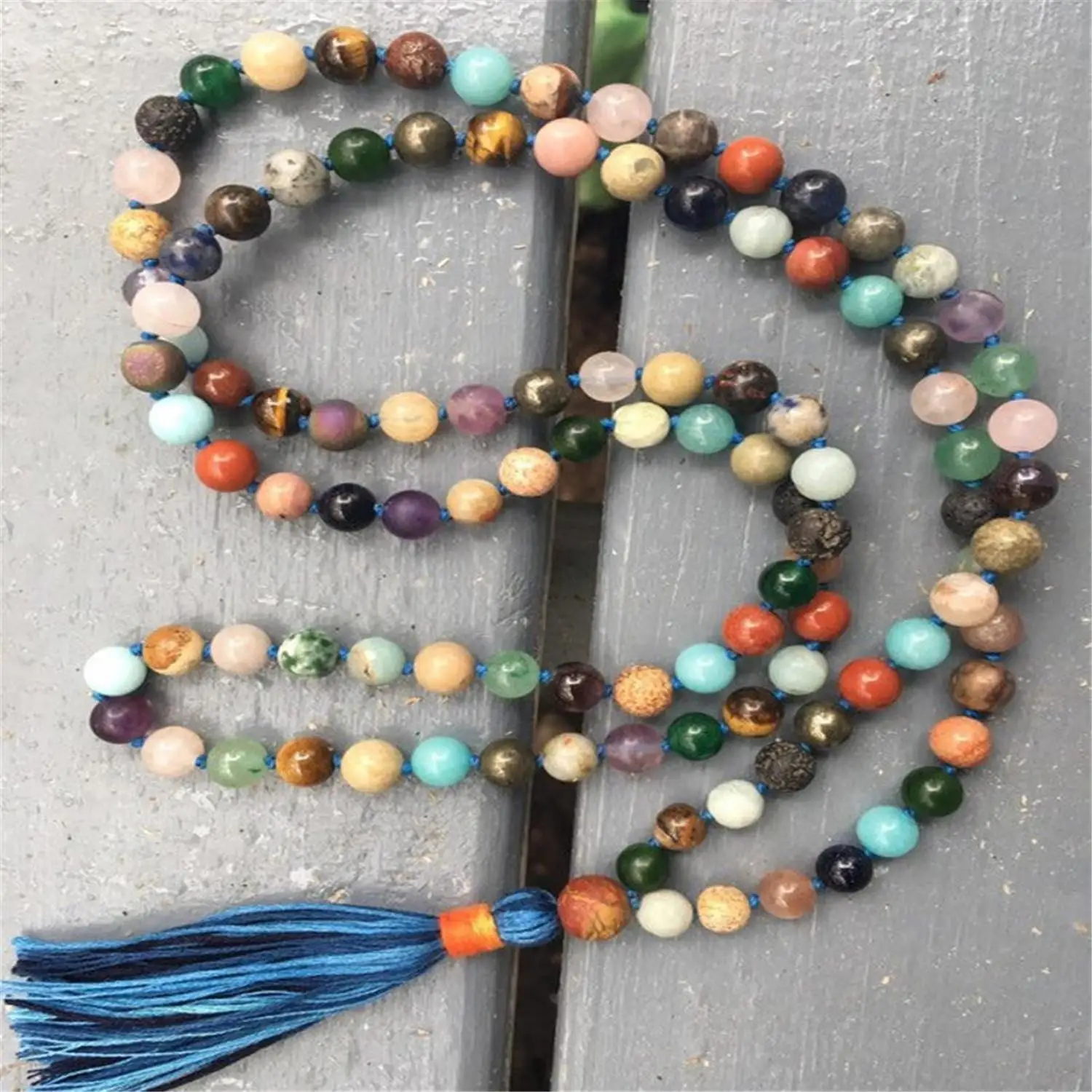 8mm various colors Gemstones 108 Beads Tassel Mala Necklace Buddhism Prayer Buddhist Religious Spirituality Retro Yoga Spiritua