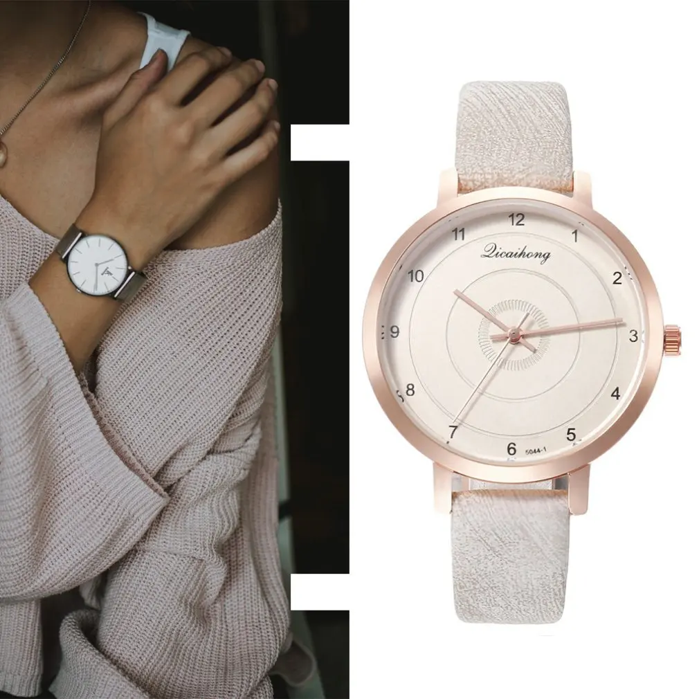 

Fashion High Quality Simple Circles Wristwatch Clock Leather Quartz Ladies Fashion Belt Watch Best Gift
