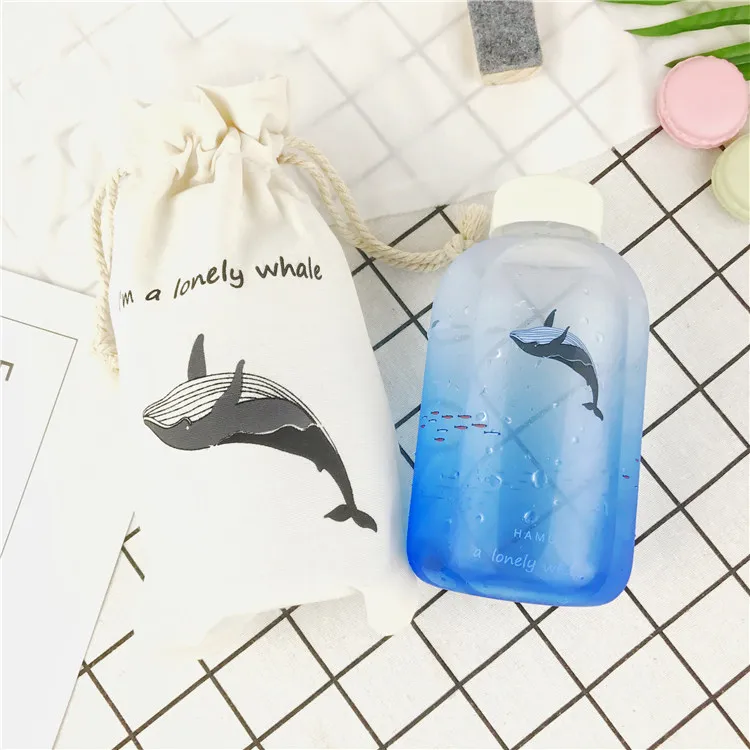 Blue Whale 600ml Креативный полярный медведь Пингвин стеклянная бутылка для воды милые животные охлаждающие бутылки мультфильм Кемпинг Спортивная бутылка Тур посуда для напитков дропшиппинг - Цвет: Blue Whale 600ml
