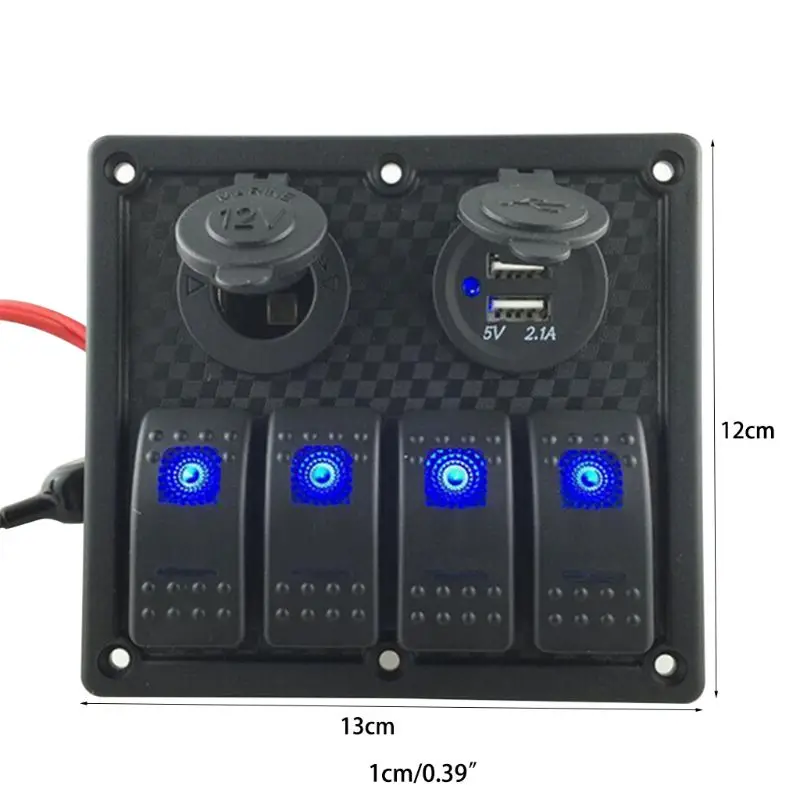 Автоматический загрузочный кулисный переключатель панели 4 банда Schakelaars светодиодный двойной автоматический USB Lader Kleurrijke 12 В вольтметр Для Авто загрузочный переключатель панели