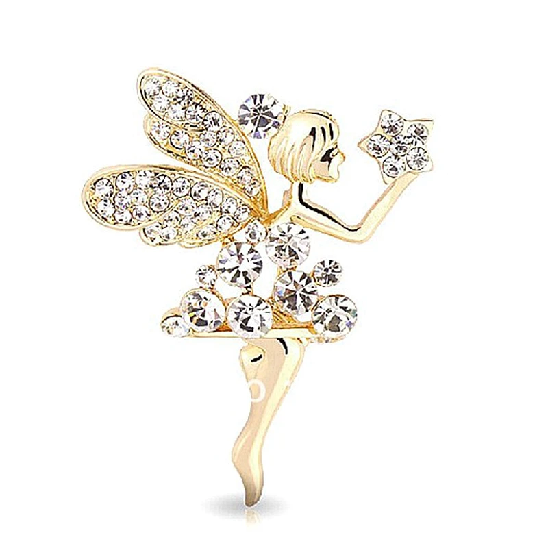 Gold Красивая брошь с ангелом с хрустальные стразы 3 Цвета - Окраска металла: Gold