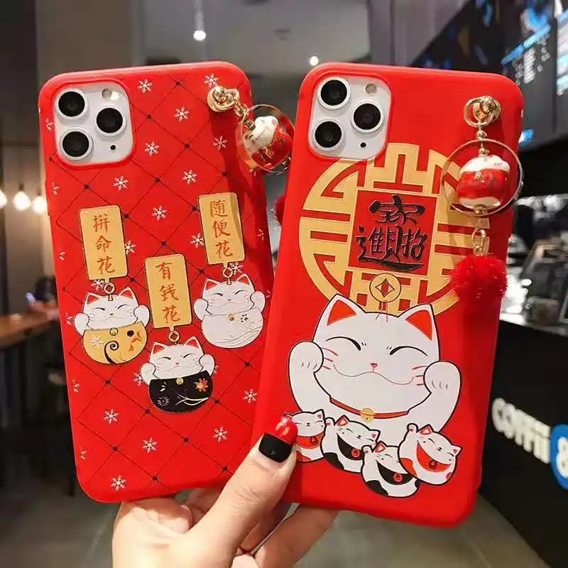 Чехол для iPhone 11 pro Max Lucky Cat, милая задняя крышка для iPhone 11 X XS Max XR 6 7 8plus Maneki Neko Shell+ подвеска