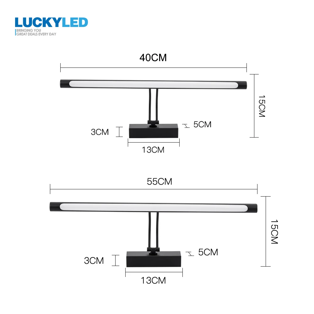 LUCKYLED Modern Led Mirror Light  8W 12W AC90-260V Wall Mounted Industrial Wall Lamp Bathroom Light Waterproof Stainless Steel 4