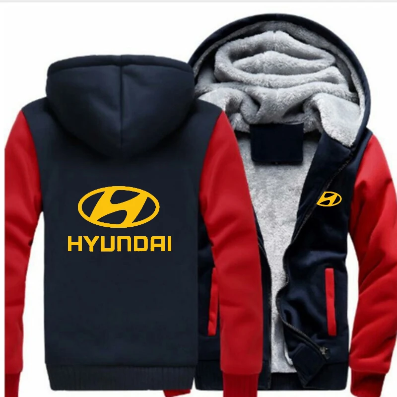 Мужской автомобиль марка hyundai желтый логотип на заказ Печать зимние толстовки на молнии куртки плотные удобные теплые мужские толстовки пальто