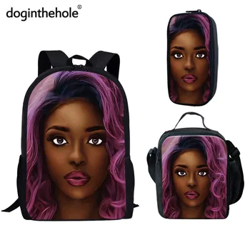 

doginthehole Black Art Design School bag for Teenager Girls African Women Print Book bag 2020 Back to School Student Backpack