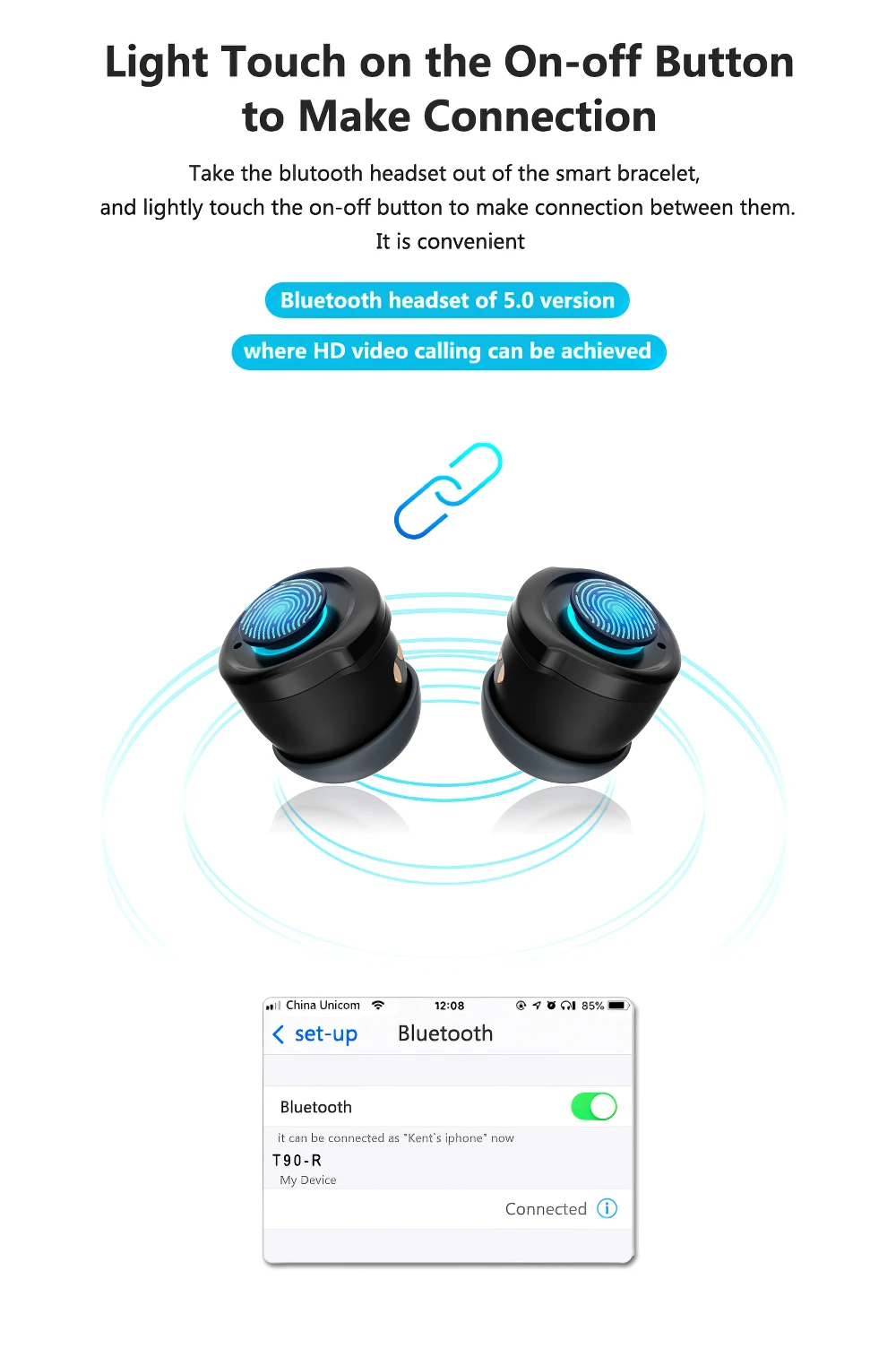 Смарт-браслет Bluetooth наушники-браслет с шумоподавлением часы с сенсорным экраном Беспроводные спортивные напоминания о сердечном ритме