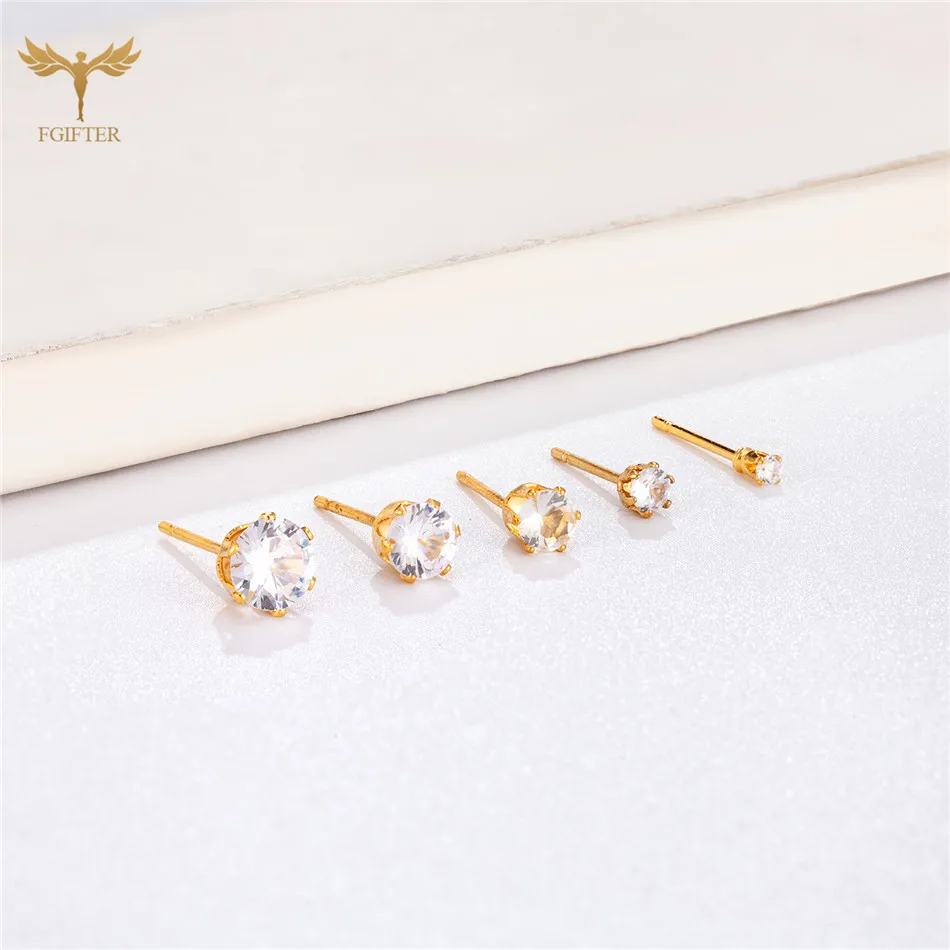 CZ 지르콘 귀걸이, 골든 스테인레스 스틸 피어싱 쥬얼리, 2mm, 소형 6mm, 큰 지르콘 이어 스터드, 여성 남성 액세서리, 12 쌍 로트
