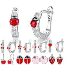 Модное ювелирное изделие, рождественские серьги-гвоздики, животные, божья коровка, клевер, сердце, 925 пробы, серебряные маленькие серьги для женщин, детей, девочек
