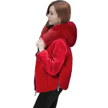 

New Winter Fashion Short Fur Coat Women Fox hair Hooded coat High quality Sheep Shearing Faux fur jacket Plus size Ladies coats