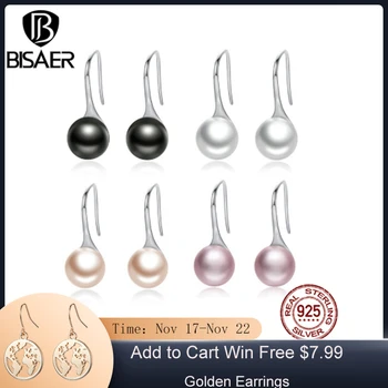 

Bisaer 925 Sterling Silver Radiant Earrings Clear CZ Surrounded Style Elegant For Women Drop Earrings Fashion Making Jewelry