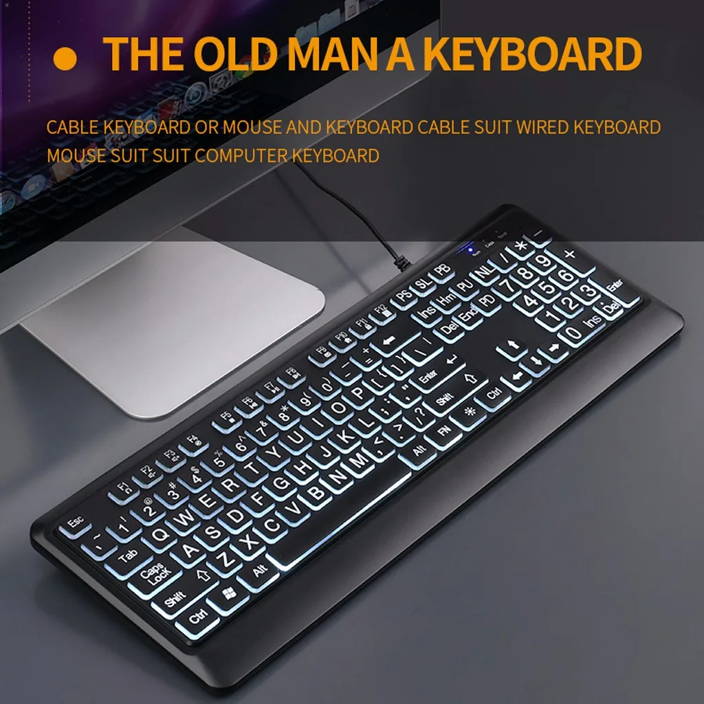 Роскошная клавиатура с подсветкой, проводная клавиатура, идеально подходит для офисных стоек, рабочих станций, черного цвета, высокое качество