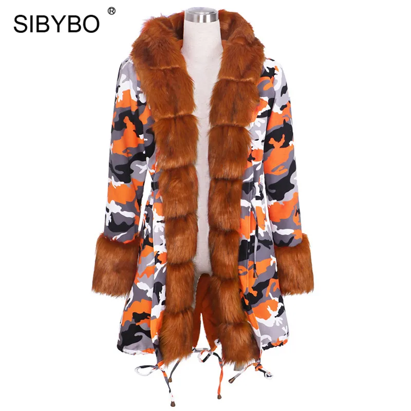 As Shown SIBYBO, зимняя женская парка в стиле милитари с меховым воротником, пальто с капюшоном, теплое длинное пальто для женщин, повседневные камуфляжные женские топы на Рождество - Цвет: As Shown