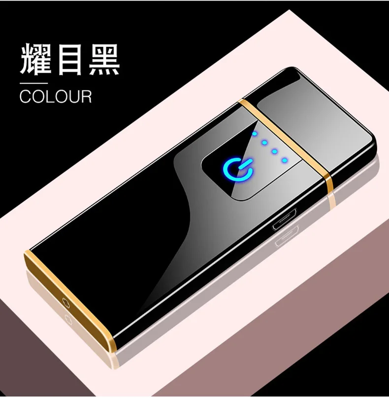 Черный Мужской Сплав сигаретный светильник er USB светильник er плазменный светодиодный светильник портативный сигаретный чехол светильник er с бесплатным держателем для сигарет фильтр - Цвет: Черный