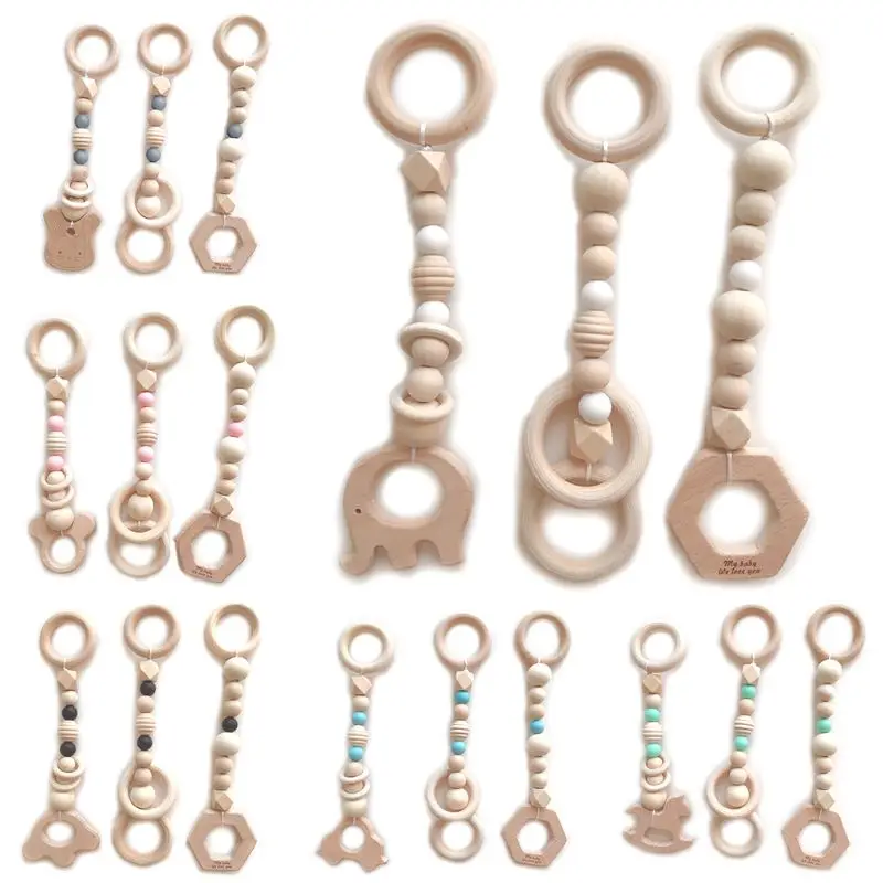 

3 Pcs/set Nordic Style Cartoon Solid Wood Fitness Rack Pendant Children Room Decoration Baby Infants Ring-pull Toy Hanging Ornam