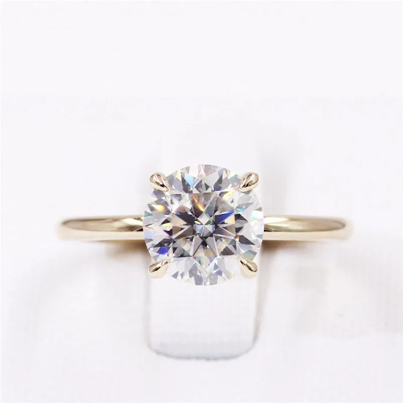 CxsJeremy 2.0Ct Круглый Пасьянс Moissanite помолвка Ring14K желтое золото бриллиантовый
