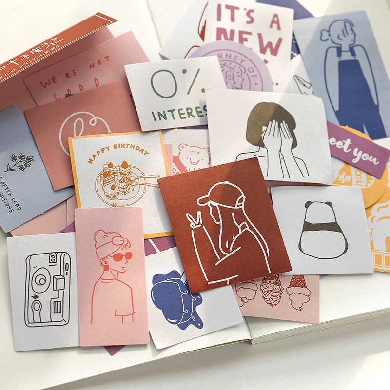 JIANWU 60sheets Cute Salt Series Girl Cat Stickers Pack Simple Writable Decorative Washi Stickers DIY Album Diary Stationery afbeelding