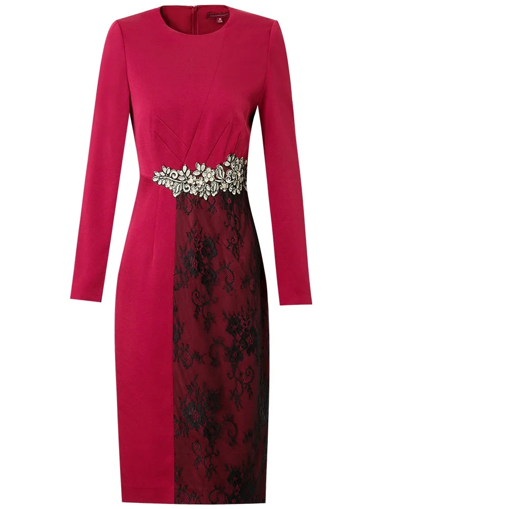 Lace dress Runway new Spring Superior quality Women Christmas Party Dress winter Vintage Long sleeves Splicing work dresses
