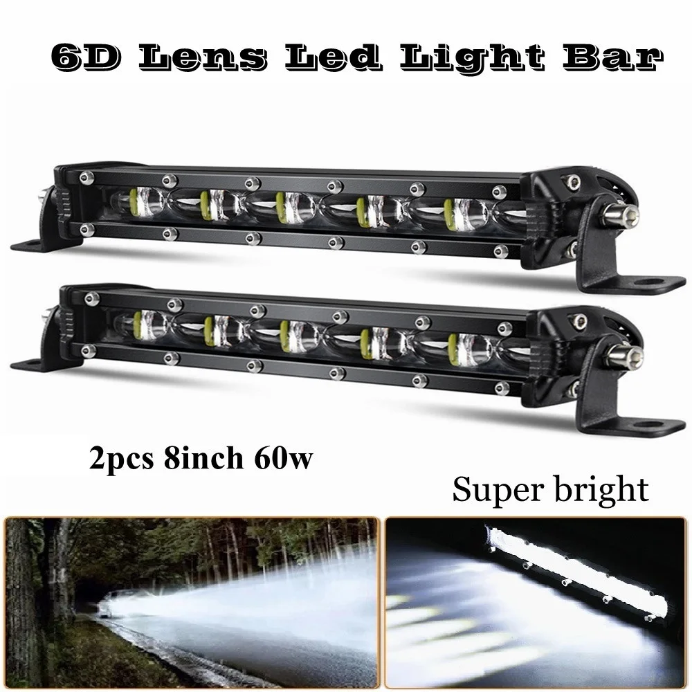 

2pcs 8Inch 60W 6D Lens LED Light Bar Combo Led Work Light For 4x4 Off Road Trucks SUV ATV 4WD 12V 24V Auto Driving Fog Lights