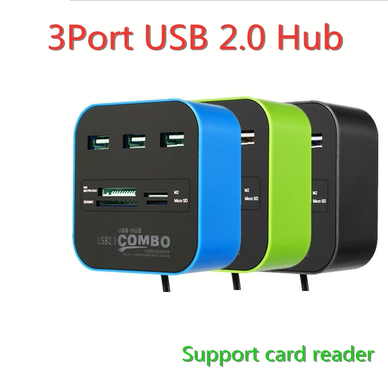 3 port USB 2.0 Hub TF Micro SD Card Reader Slot USB Combo Multi All In One USB Splitter