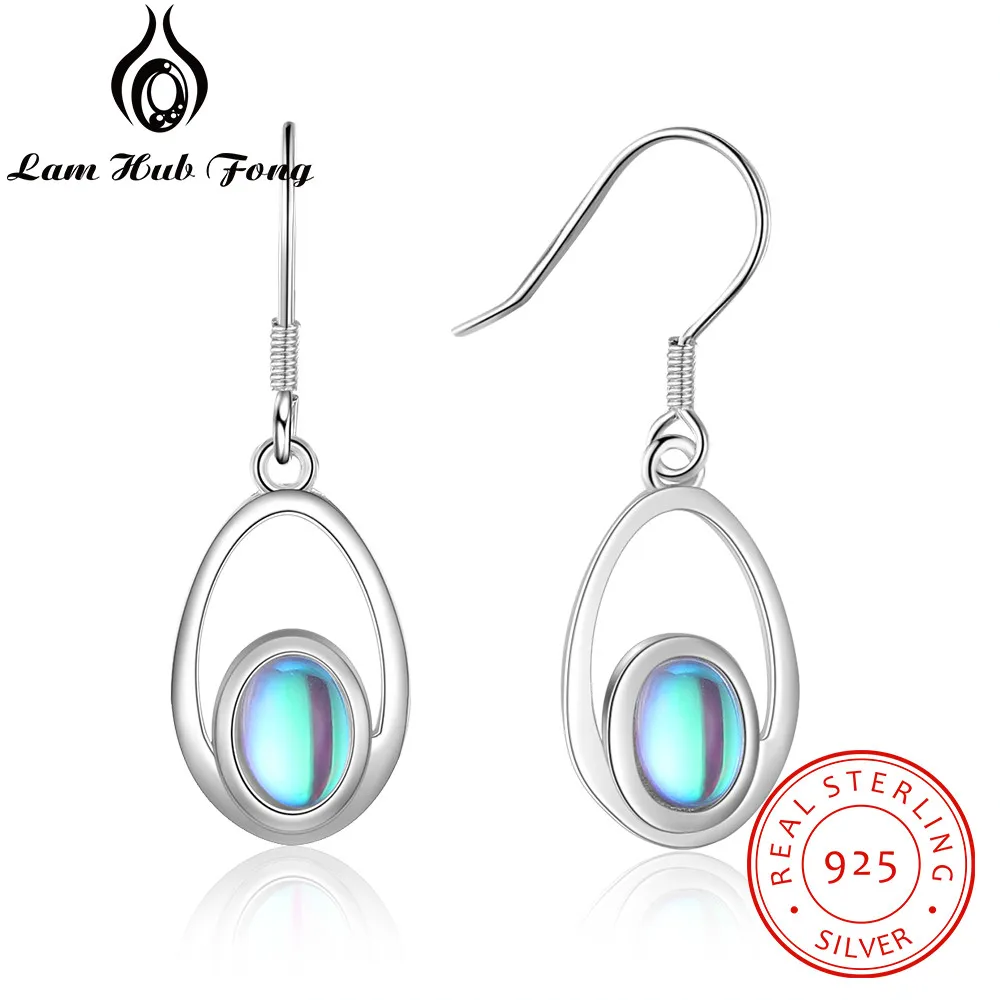 

Trendy 925 Sterling Silver Moonstone Drop Earrings Rainbow Hollow Water Dangle Earrings for Women Fine Jewelry (Lam Hub Fong)