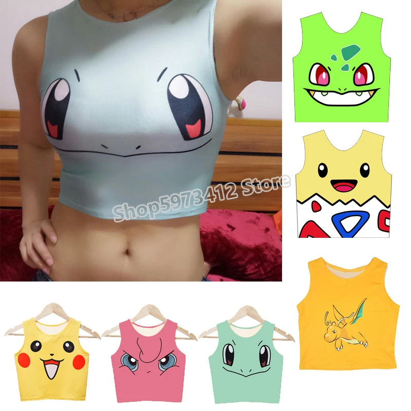 女性のためのポケモンtシャツ セクシーなノースリーブのラウンドネックのトレンディな白いtシャツ ファッショナブル Null Aliexpress
