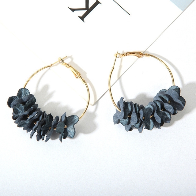 Fashion Fabric Flower Hoop Earrings For Women Statement Colorful Petal Big Circle Pendientes Female Jewelry Girlfriend Gift